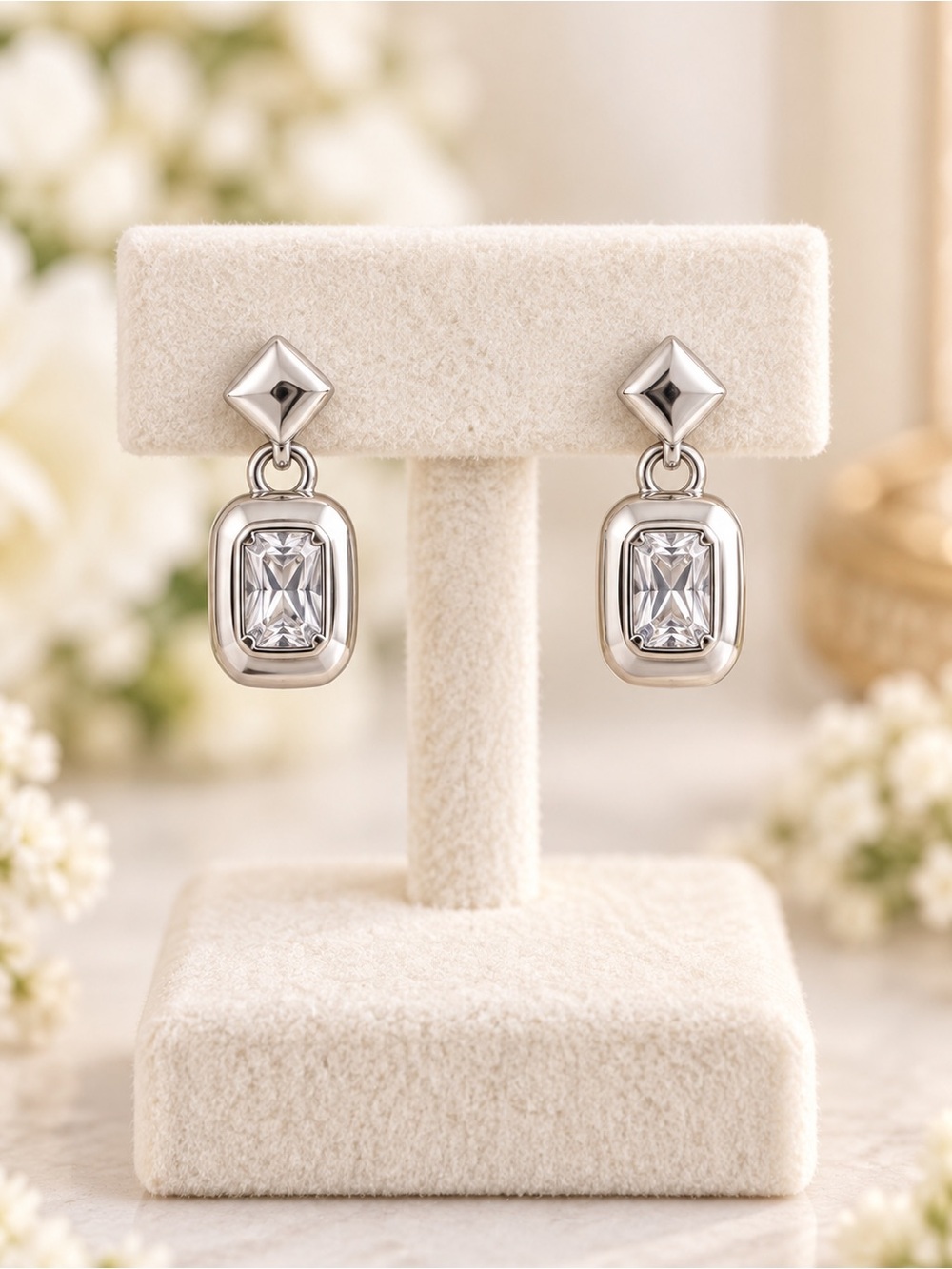 Sterling Silver Clear Crystal Drop Earrings